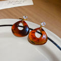 Vintage Maillard Style Wood & Resin Drop Earrings For Women, Gold Tone Twisted Knot Amber Resin Dangle Earrings, Retro Luxury Fashion Jewelry