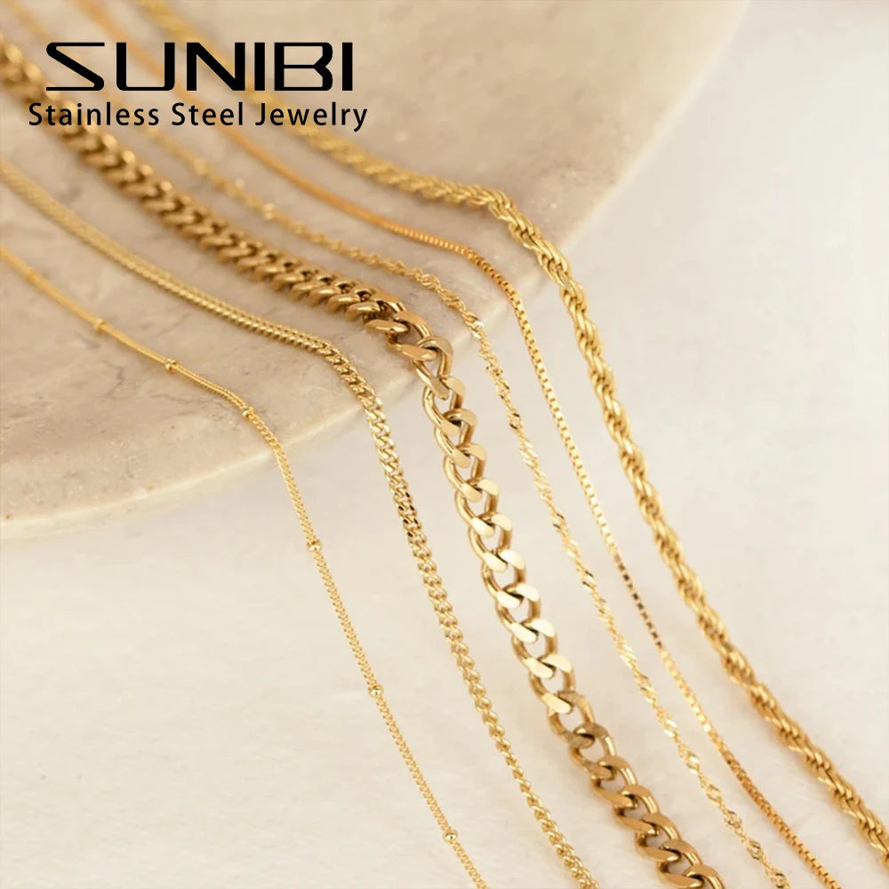 SUNIBI 316L Edelstahl Halskette für Damen Goldfarbene Statement Choker Halsketten Verblassen nicht Schmuck Großhandel