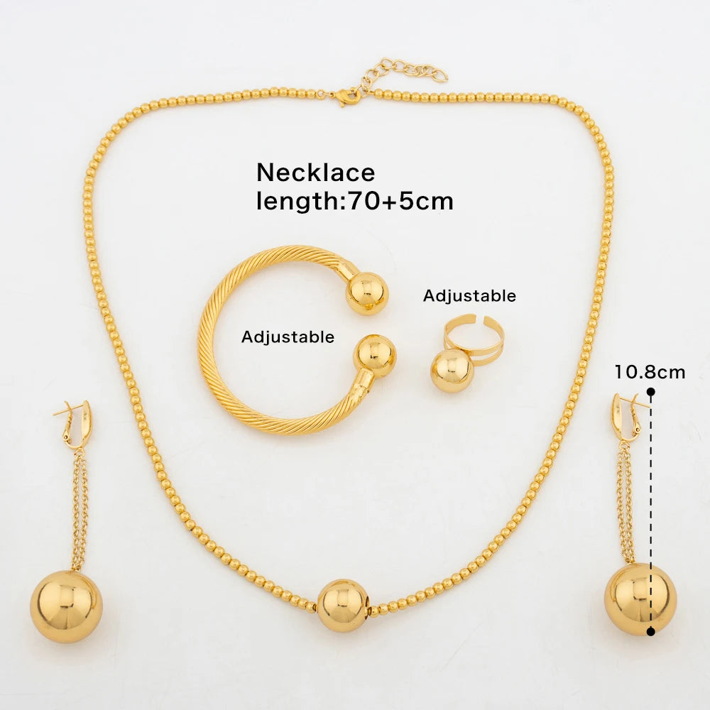 Afrikanische Mode 18K vergoldetes Schmuckset Große Perlen Ohrringe Kette Halskette Dubai Luxus Ohrstecker Neue Mode Partygeschenk