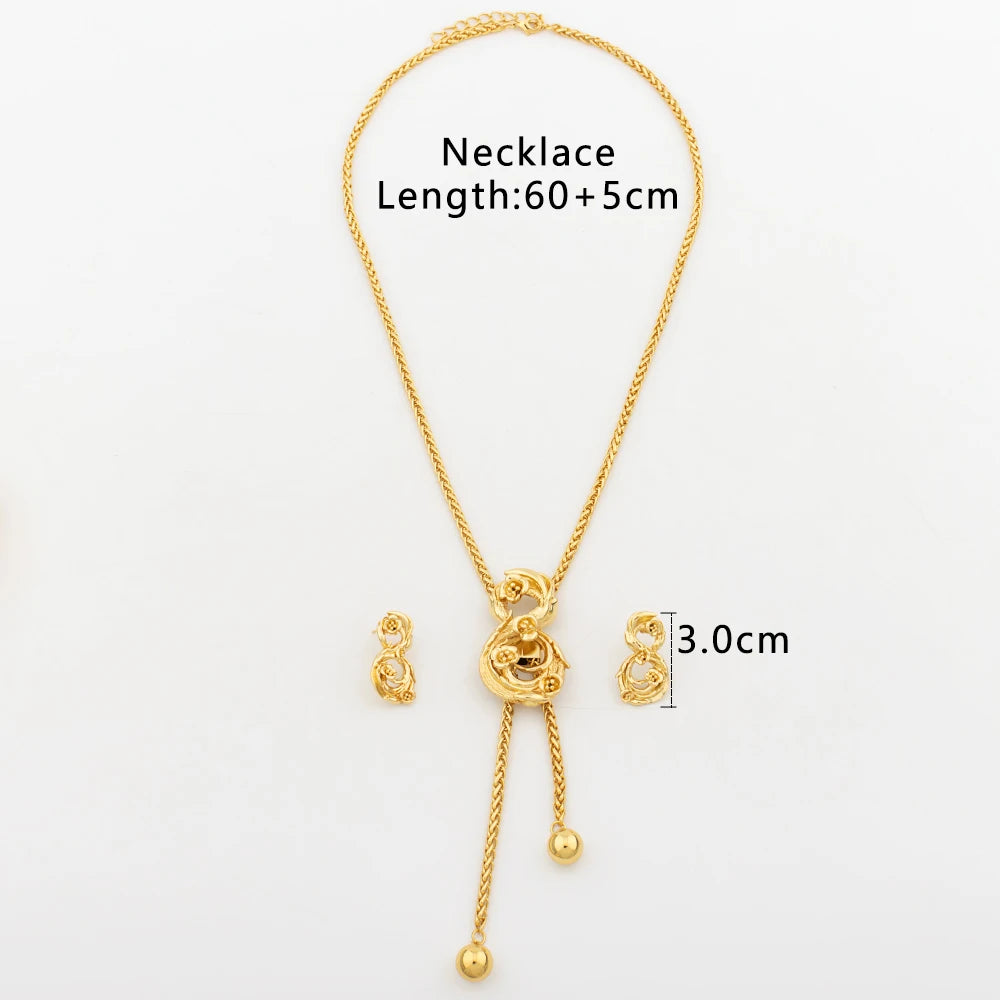Neues Mode-Schmuckset vergoldet Anhänger Dubai Italien Halskette Tropfenohrringe für Frauen Verstellbare Kette Party Böhmen Schmuck