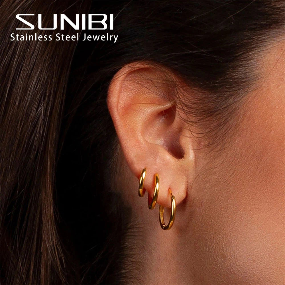 Retro Minimalismus Edelstahl Creolen für Frauen Mädchen Goldfarbene Metall-Kreis-Ohrringe Party Geschenke Einfacher Schmuck