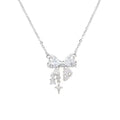 Sweet Pink Bow Necklace Ladies Fashion Sparkling Rhinestone Star Shape Pendant Clavicle Chain Delicate Wedding Accesories