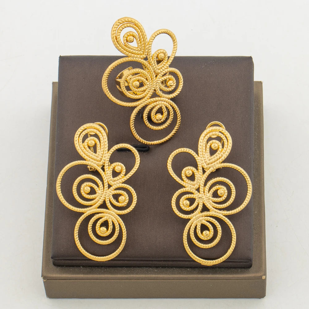 Conjunto de joyas de lujo Bohemia para bodas, pendientes elegantes de clip, anillo de dedo, conjunto de 2 piezas para compromiso, pendientes y anillo africanos