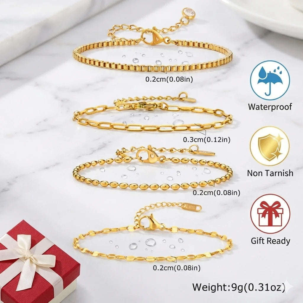 Nicht anlaufendes Edelstahlarmband vergoldet stapelbar für Damen, dünnes Fischgrätenkettenarmband wasserdichter Schmuck Geschenk