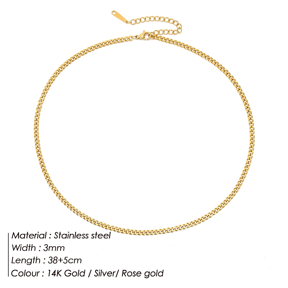 SUNIBI Stainless Steel Necklaces for Women Gold Color Basic Punk Link Chain Necklace Solid Metal Jewelry Wholesale/dropshipping