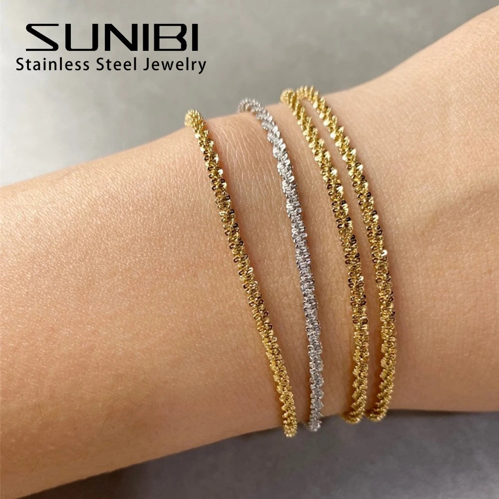 Edelstahl-Kettenarmband für Frauen, silberfarben, modisch, schlicht, glänzend, minimalistisches Charm-Armband, Hochzeitsparty-Schmuck