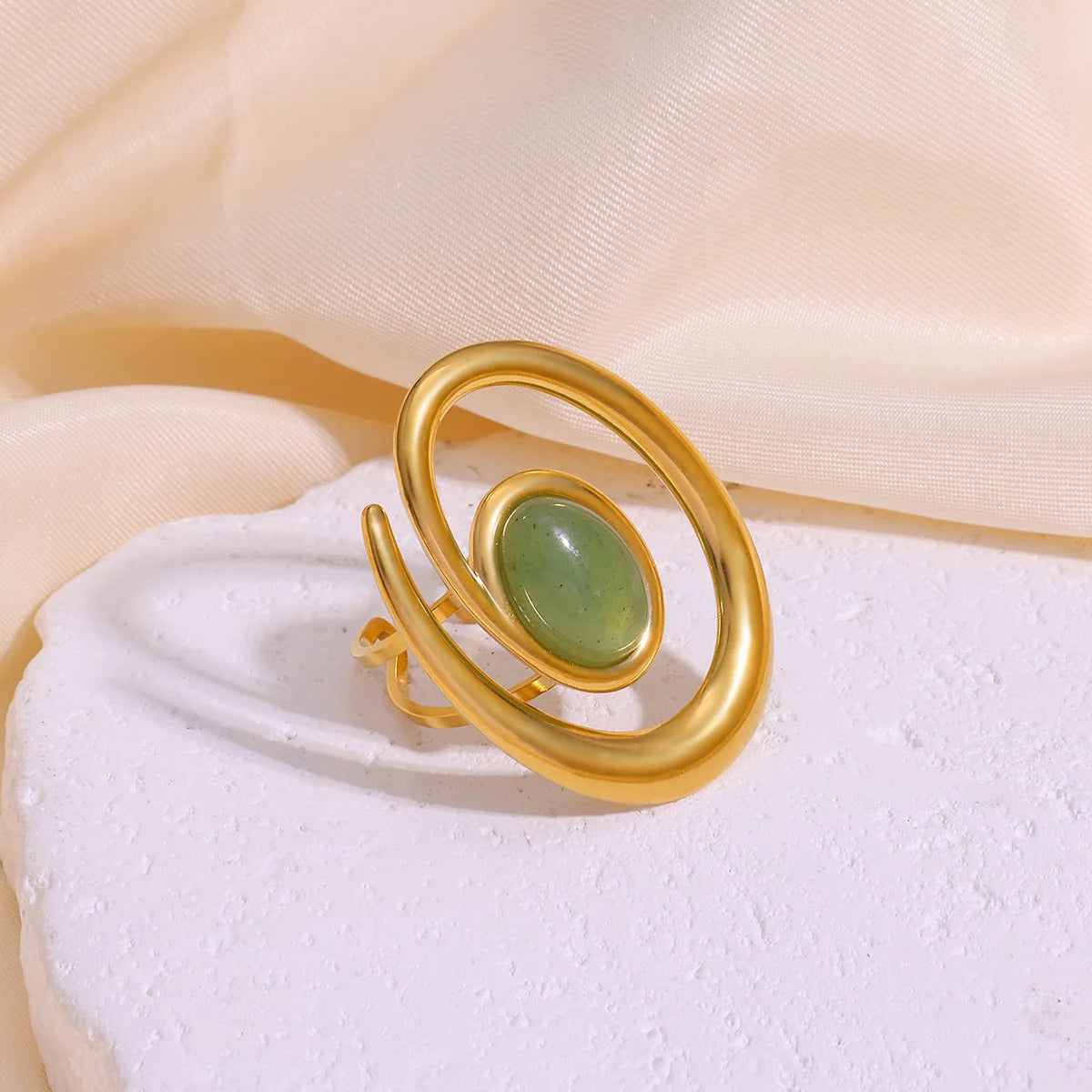 Vintage Grüne Stein Offene Edelstahlringe Für Frauen Mode Goldfarbe Blume Zirkon Ring Schmuck Ästhetische Anillos Geschenk