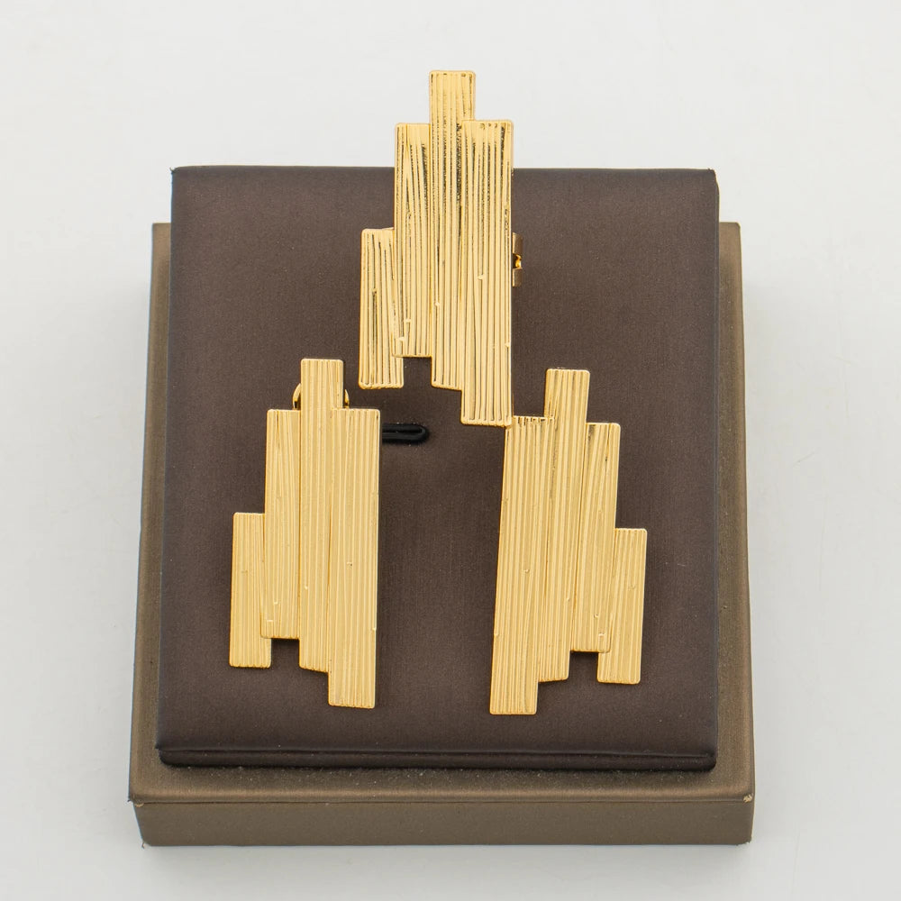 Dubai Goldfarbenes Schmuckset für Partys, Blätter-Design-Ohrringe und Cocktailring, 2-teiliges Set für Hochzeiten, Brautschmuck-Accessoires