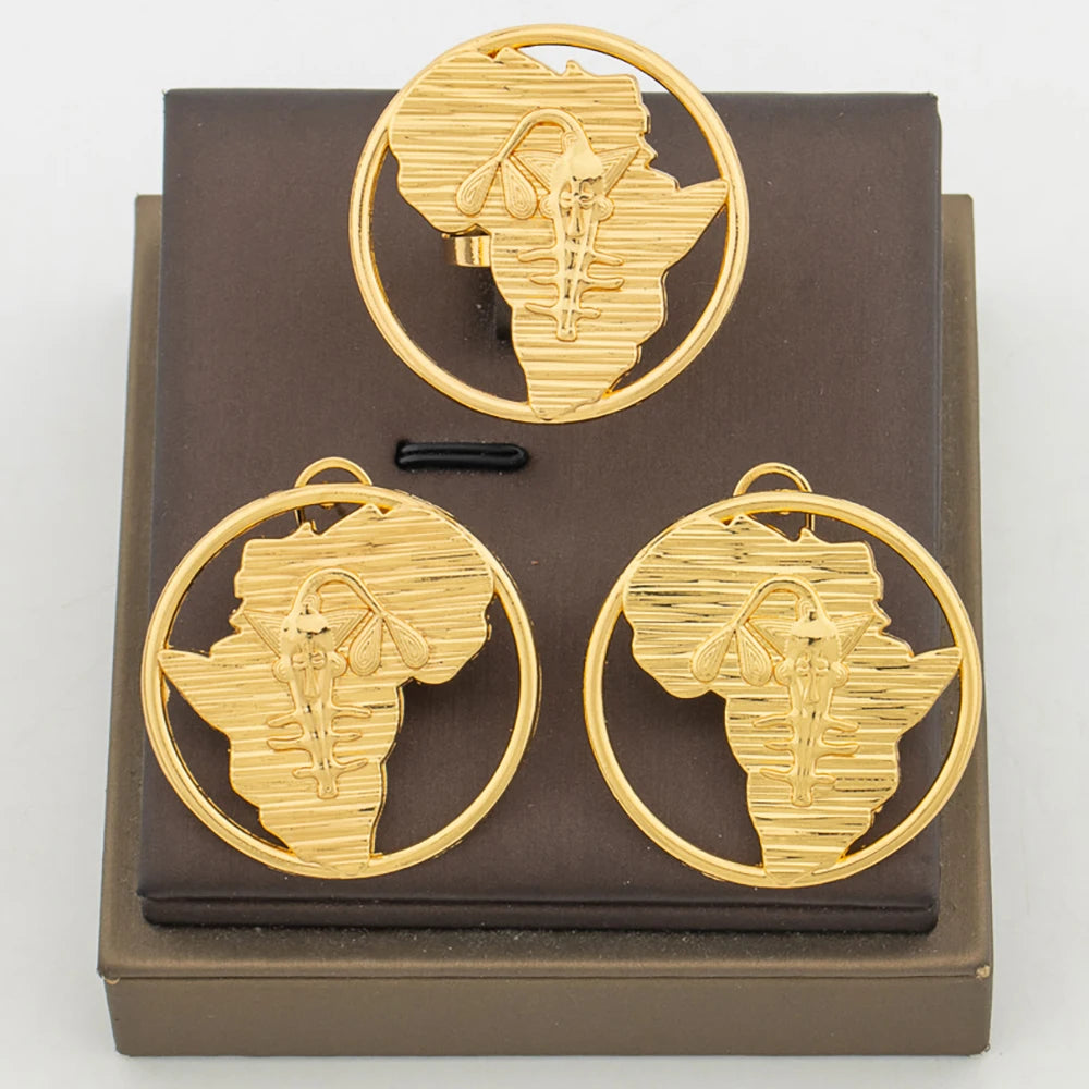 Wunderschöne Ohrringe mit Ring-Set für afrikanische Bräute, 18 Karat Goldfarbe, Clip-Ohrringe und Fingerring, elegante Dubai-Schmuck-Accessoires