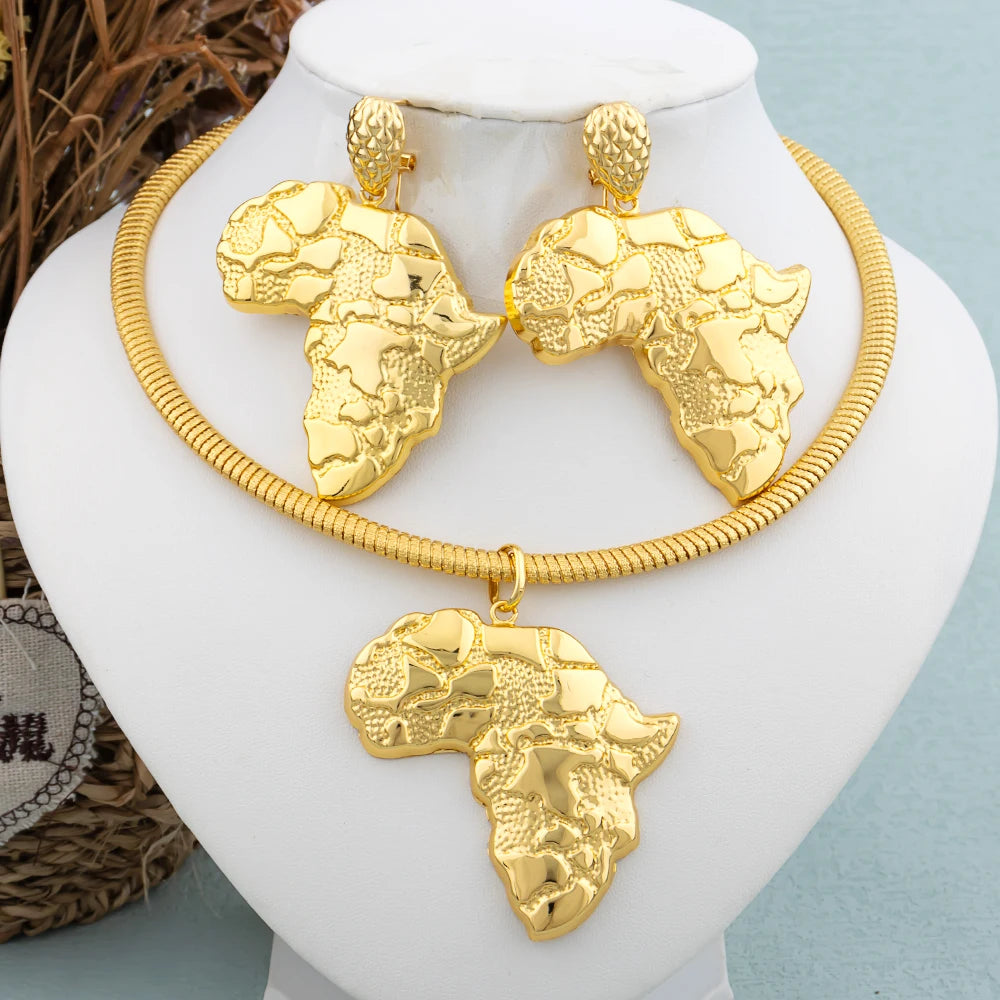 Afrikanischer Goldschmuck für Damen, großes Ohrring- und Anhänger-Set, italienische Luxus-Halskette, Armreif, Ring, Hochzeitsgeschenk