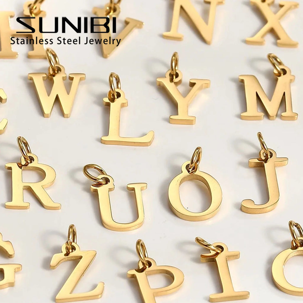 10PCS 26 Letters Stainless Steel Cut Alphabet Pendant for DIY Woman Necklace Ladies Jewelry Accessories Wholesale Dropshipping