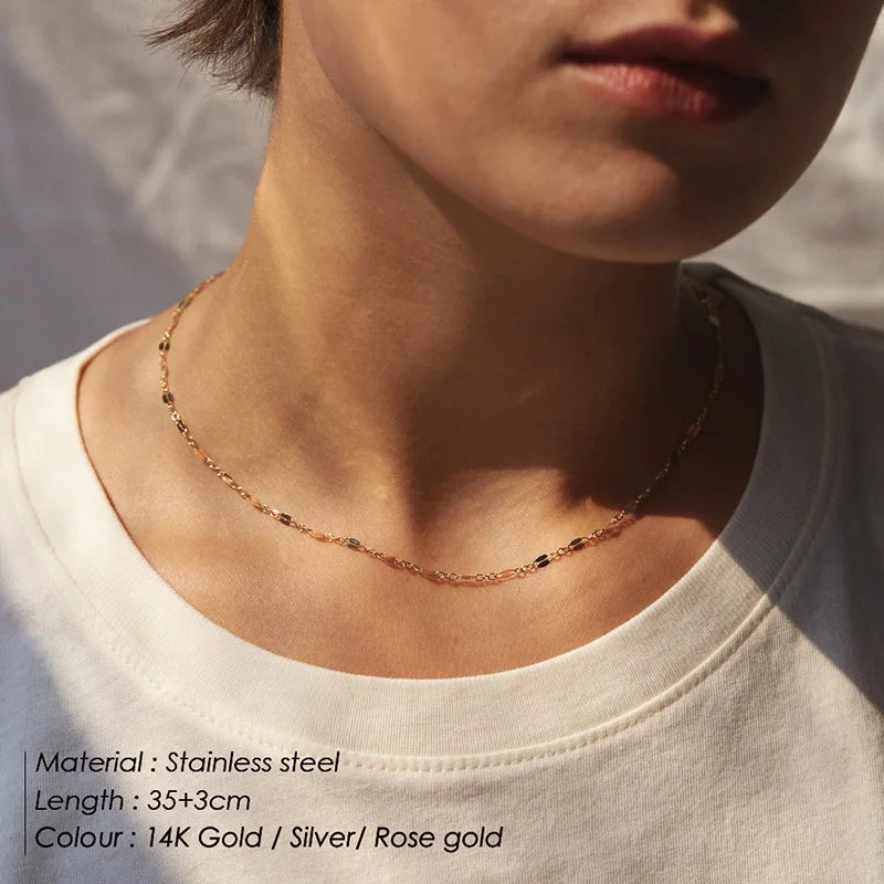SUNIBI Stainless Steel Necklaces for Women Gold Color Basic Punk Link Chain Necklace Solid Metal Jewelry Wholesale/dropshipping