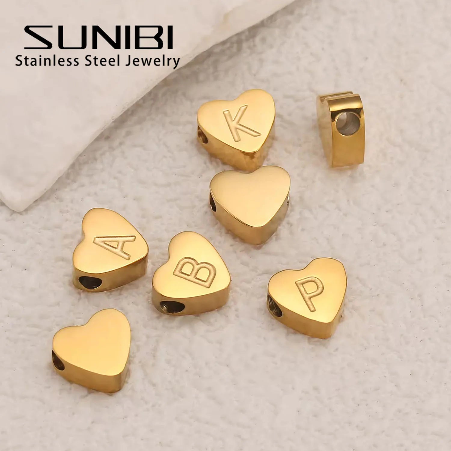 SUNIBI Anfangsbuchstabe Herzform-Anhänger für Halsketten Edelstahl-Halskette für Damen Armband für die Schmuckherstellung von Ohrringen