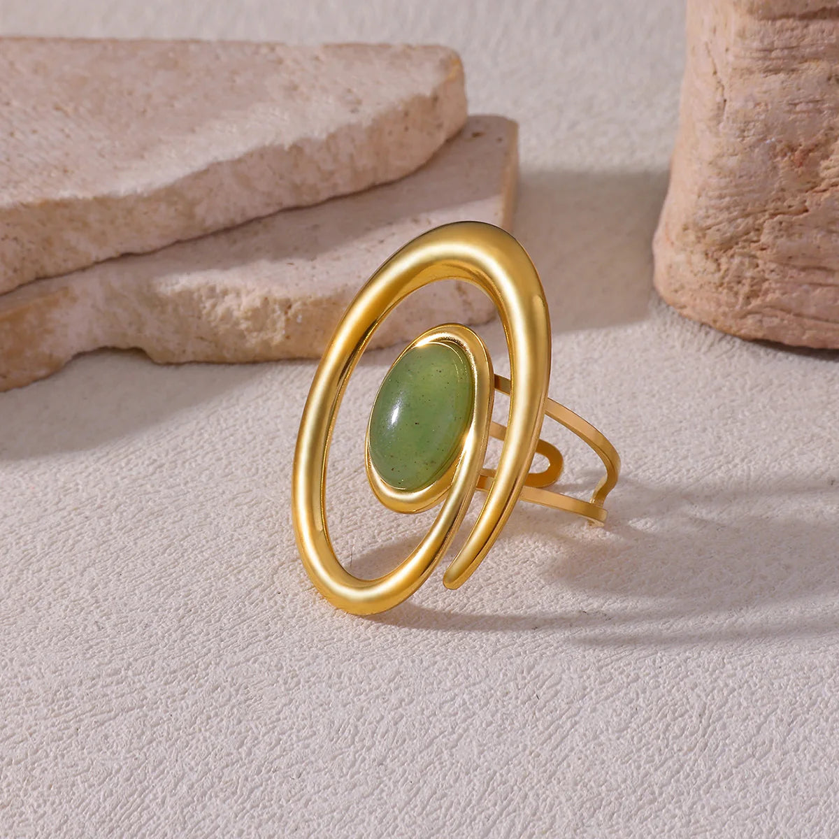 Vintage Grüne Stein Offene Edelstahlringe Für Frauen Mode Goldfarbe Blume Zirkon Ring Schmuck Ästhetische Anillos Geschenk
