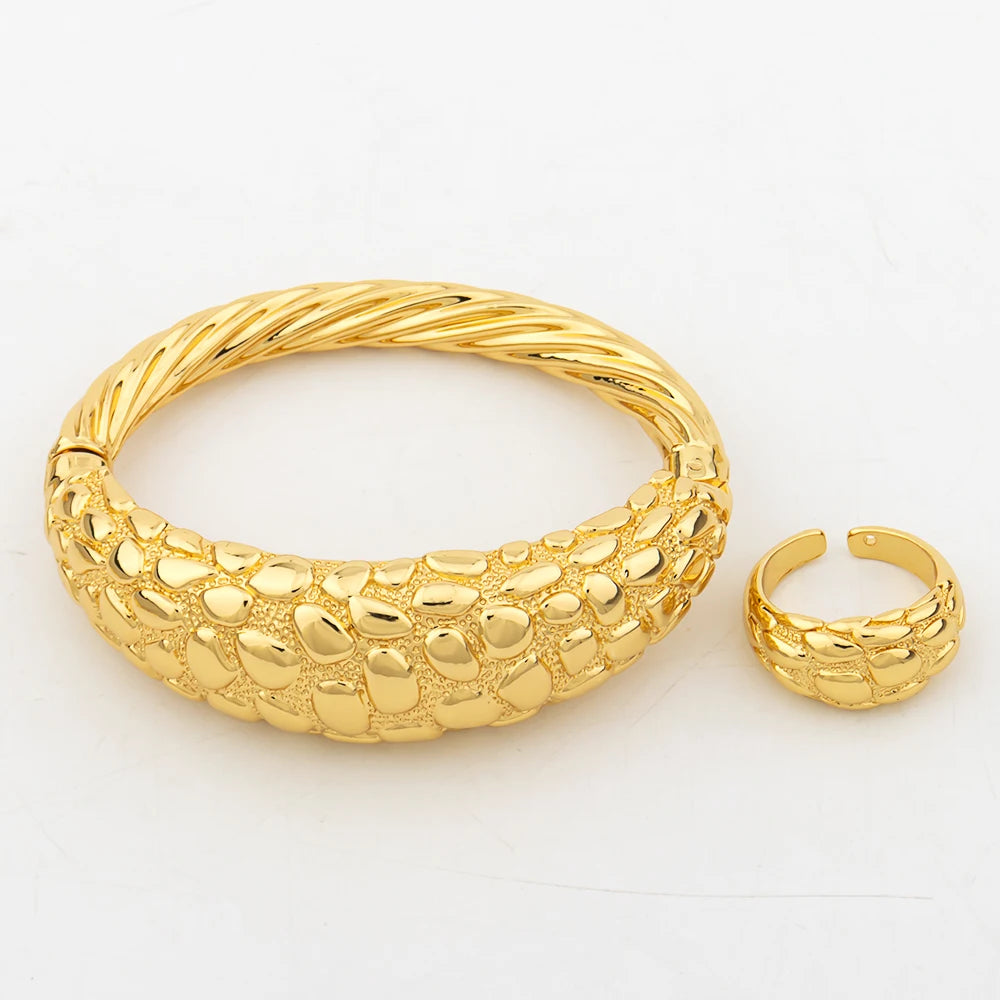 Afrikanischer Goldschmuck für Damen, großes Ohrring- und Anhänger-Set, italienische Luxus-Halskette, Armreif, Ring, Hochzeitsgeschenk