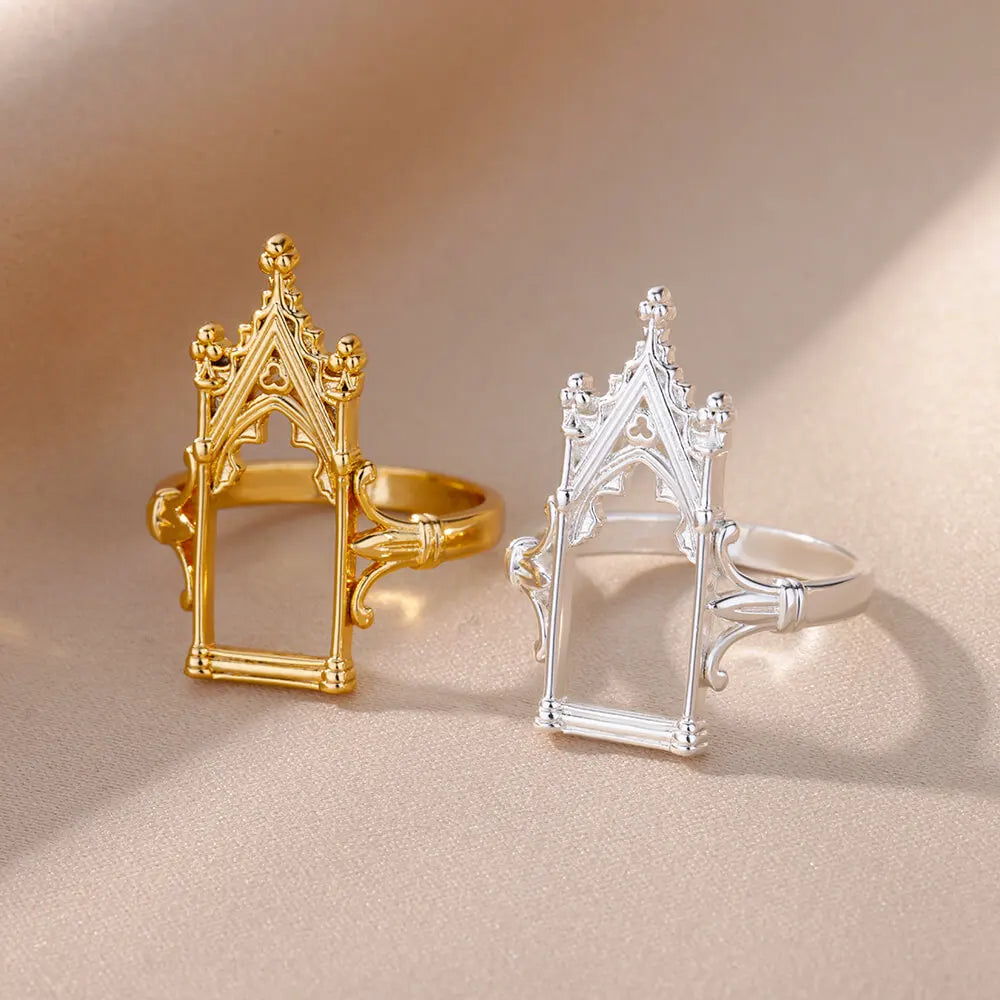 Edelstahl Magic Mirror Ringe für Damen, vergoldet, ästhetischer Ehering, Schloss-Blumenblatt-Design, leichter Luxusschmuck