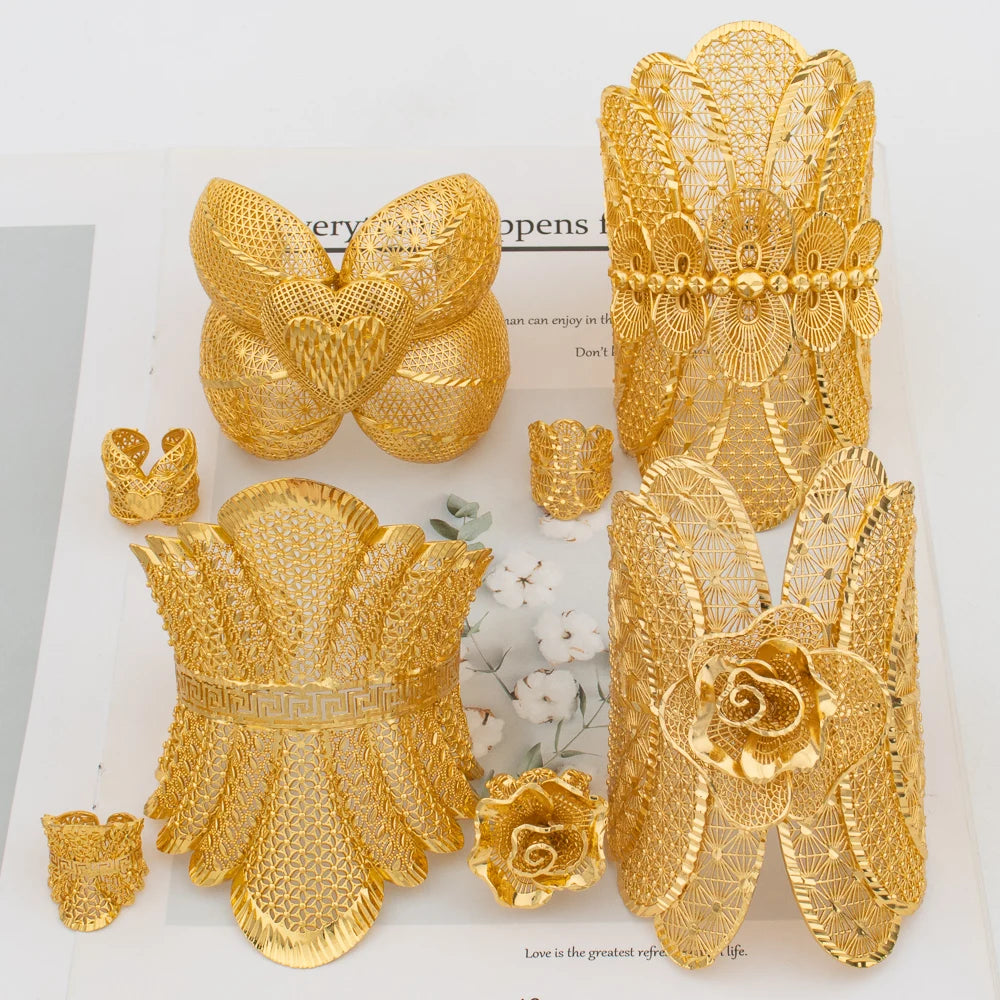 Dubai Manschettenarmreif Damen Arabisch 18K vergoldet Armband Ring Luxus Groß Rund Schmuck Kupfer Hochzeit Äthiopien Brautgeschenke