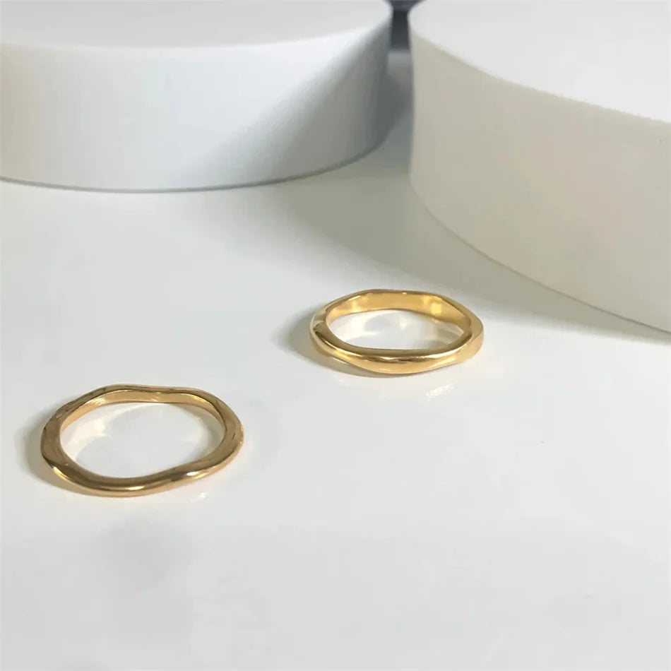 Edelstahlring für Frauen Unregelmäßige Wellenringe Trendy Einfache Geometrische Handgemachte Pärchen Schmuck Großhandel Dropshipping