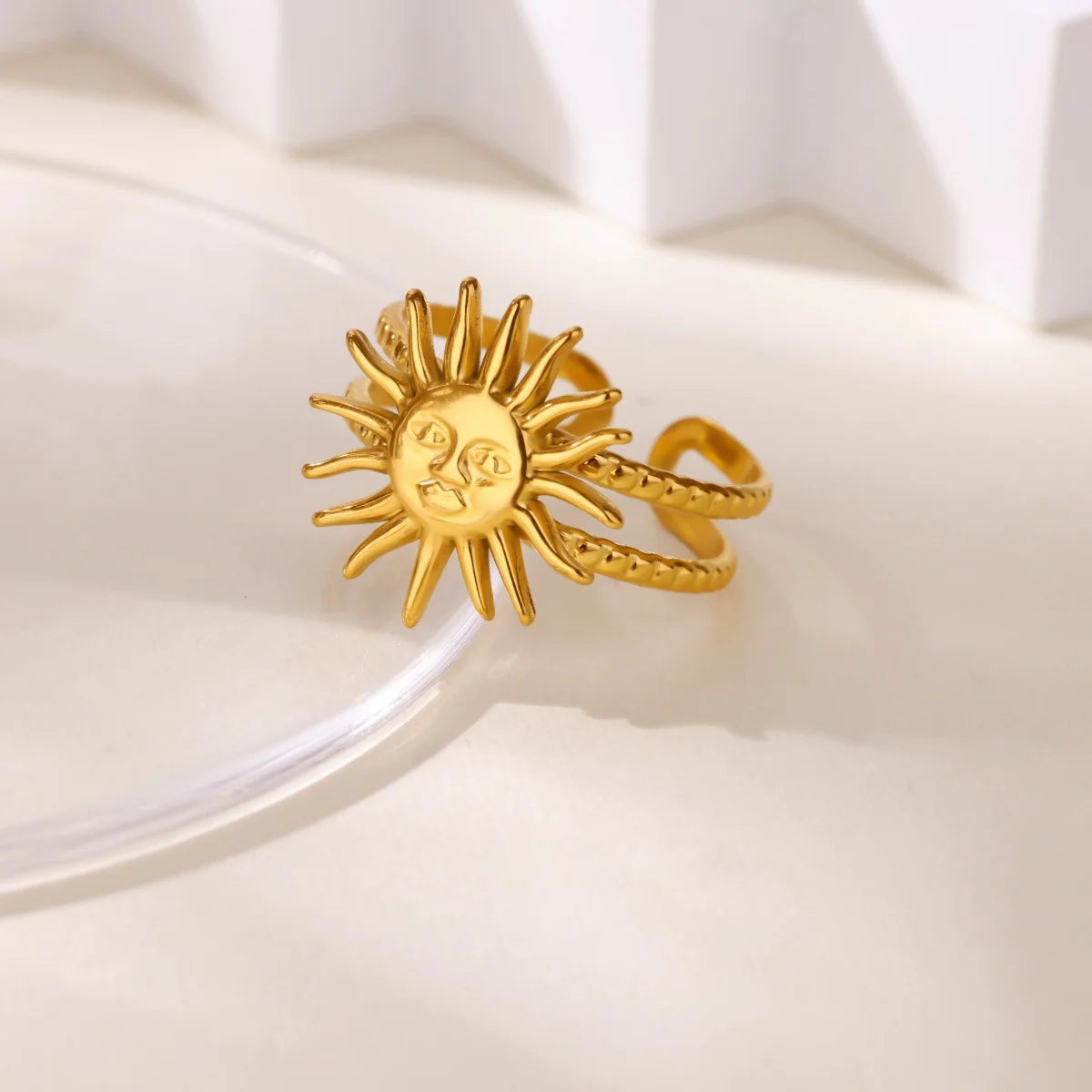 Anillos de Acero Inoxidable con Flores Múltiples Apiladas en Color Dorado Elegante para Mujer, Joyería de Anillo Nuevo de Concha para Boda, Cumpleaños, Delicado