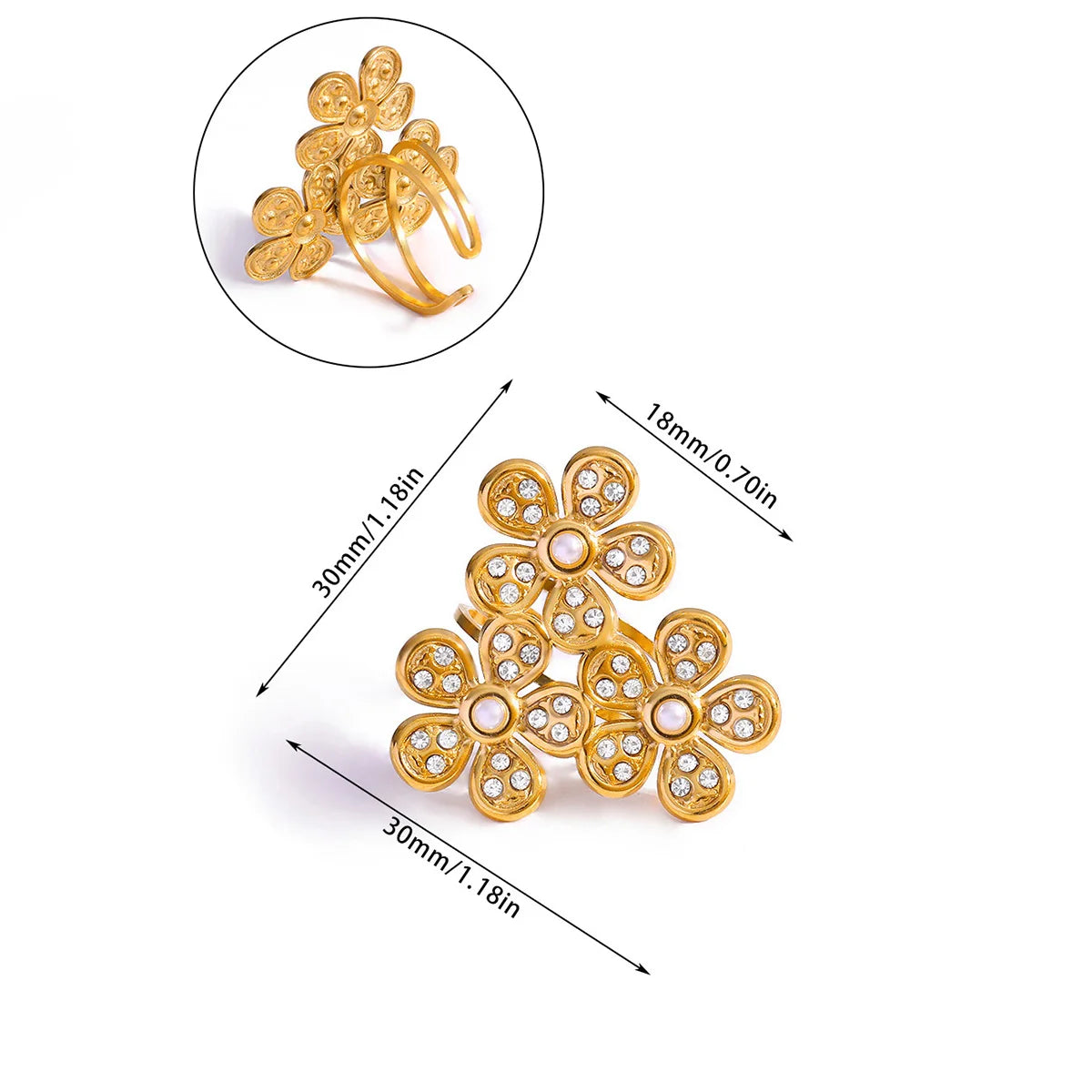 Vintage Grüne Stein Offene Edelstahlringe Für Frauen Mode Goldfarbe Blume Zirkon Ring Schmuck Ästhetische Anillos Geschenk