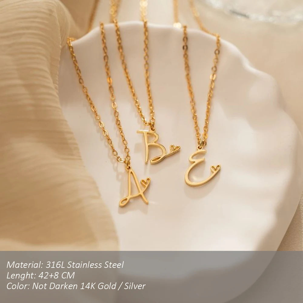 SUNIBI Stainless Steel Initial Necklace for Woman 26 Art Letters Heart DIY Pendant Necklace Gift Jewelry Wholesale Dropshipping