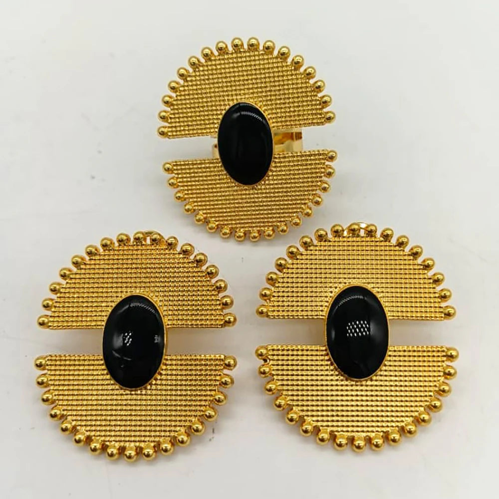 Pendientes bañados en oro, clips geométricos para la oreja, conjunto de anillos para mujer, joyería de cobre, regalos para fiestas y bodas, pendientes de colores, joyería de anillo