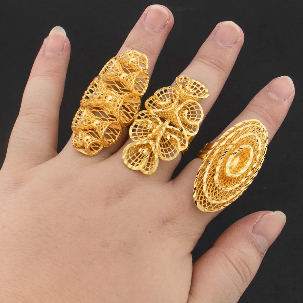 Luxuriöse 18K vergoldete Ringe Kupfer Party Frauen Verstellbare lange Ringe Mode Hochzeit Braut Runde Öffnung Damen Fingerring Geschenk