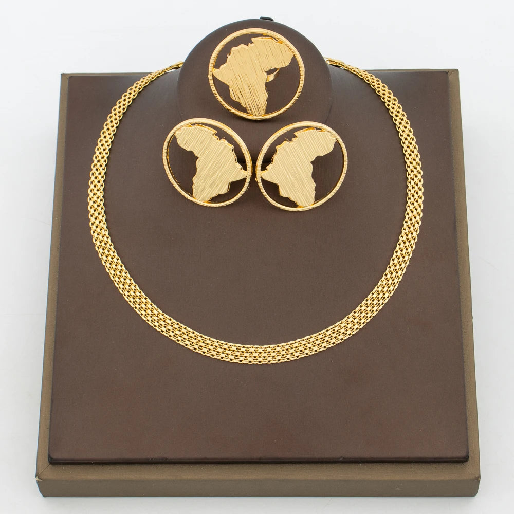 Brasilianisches 18 Karat vergoldetes Schmuckset für Damen, irreguläres Design, Clip-Ohrringe und verstellbarer Ring, Schmuckset-Zubehör, Geschenke
