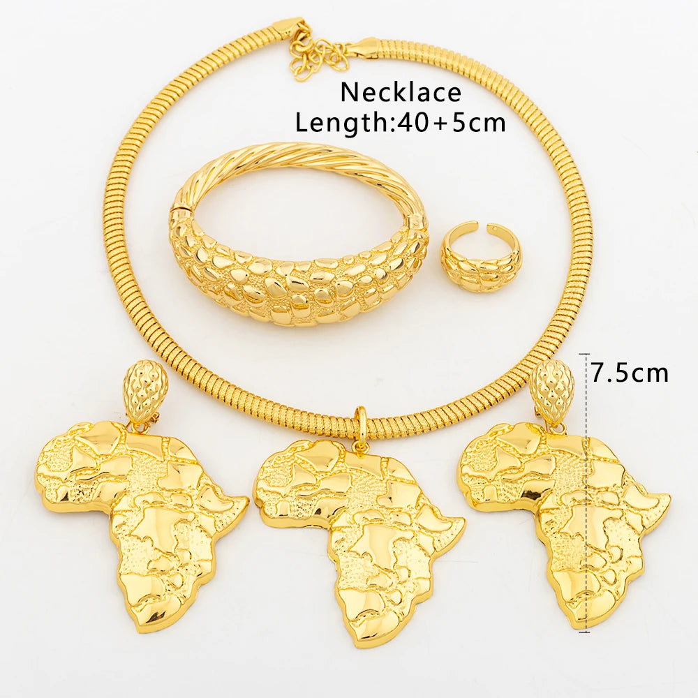 Afrikanischer Goldschmuck für Damen, großes Ohrring- und Anhänger-Set, italienische Luxus-Halskette, Armreif, Ring, Hochzeitsgeschenk