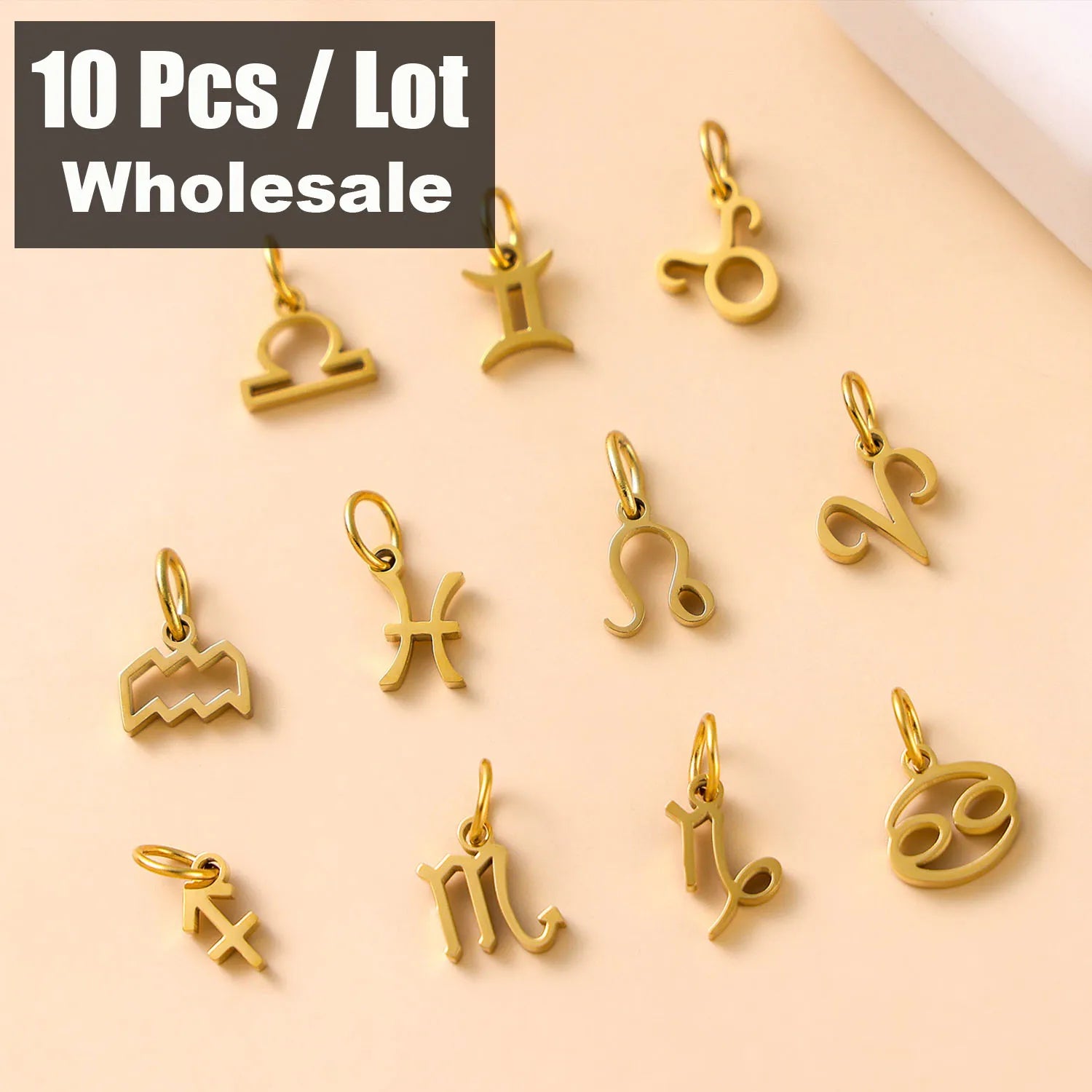 10PCS Stainless Steel Star Zodiac Sign 12 Constellation Pendant Accessories for Necklace Women Man Jewelry Gifts Wholesale