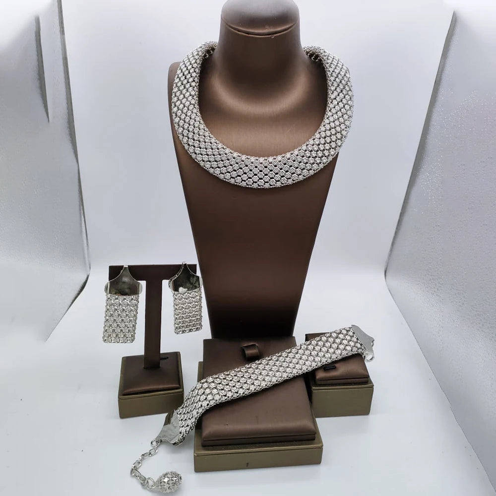 Dubai Hollow Ohrringe Halskette Schmuckset Damen Mode Luxus Punk Schmuck Choker Armband Großhandel Accessoires Party Geschenk