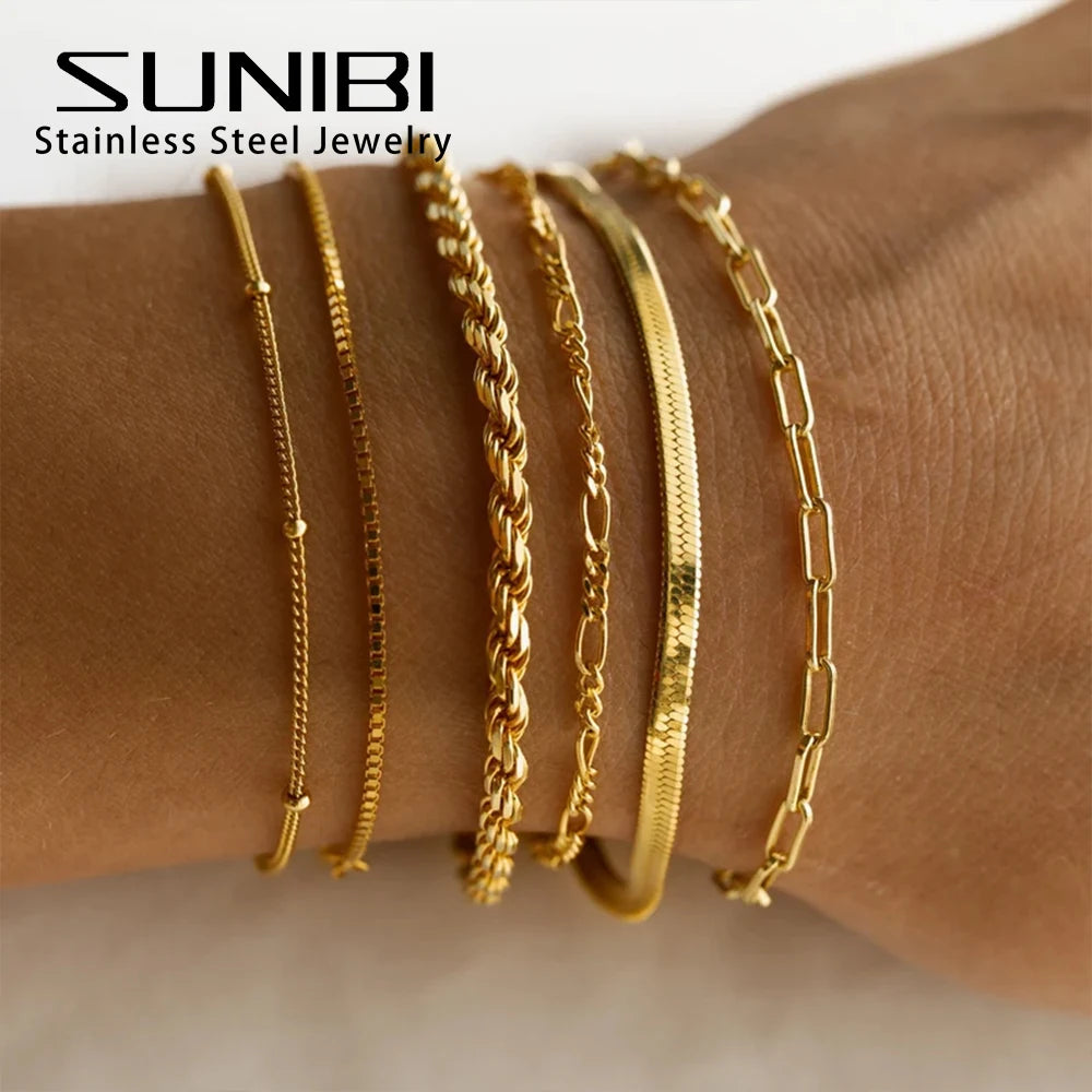 SUNIBI Klassische Schlangenkettenarmbänder für Damen, Trendige Mode, Edelstahl-Kubakettenarmband, Trendige Damengeschenke, Schmuck