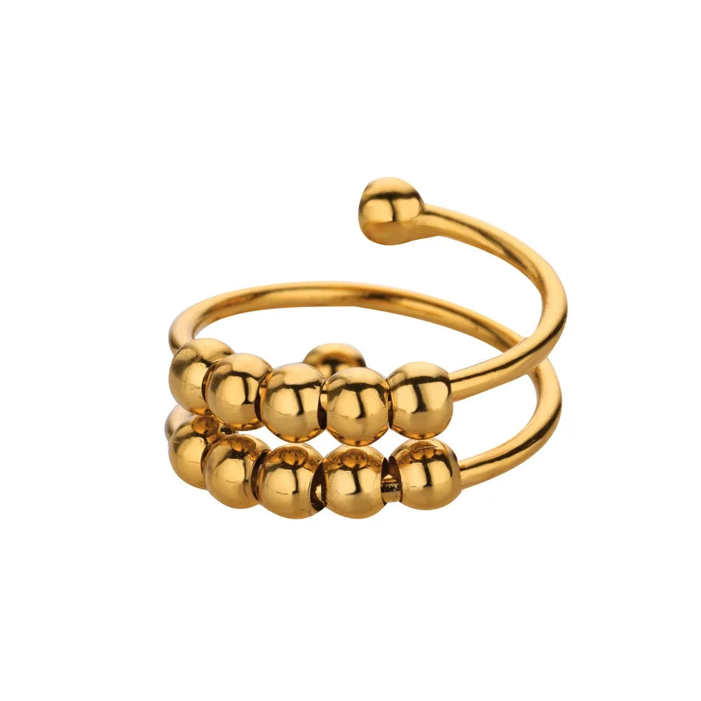Edelstahl Doppelball Verstellbarer Ring für Damen Unisex Goldfarben Trendige Fingerringe Dekompressionsschmuck Geschenke Anillos