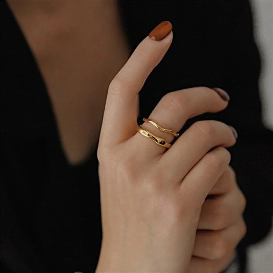 Edelstahlring für Frauen Unregelmäßige Wellenringe Trendy Einfache Geometrische Handgemachte Pärchen Schmuck Großhandel Dropshipping