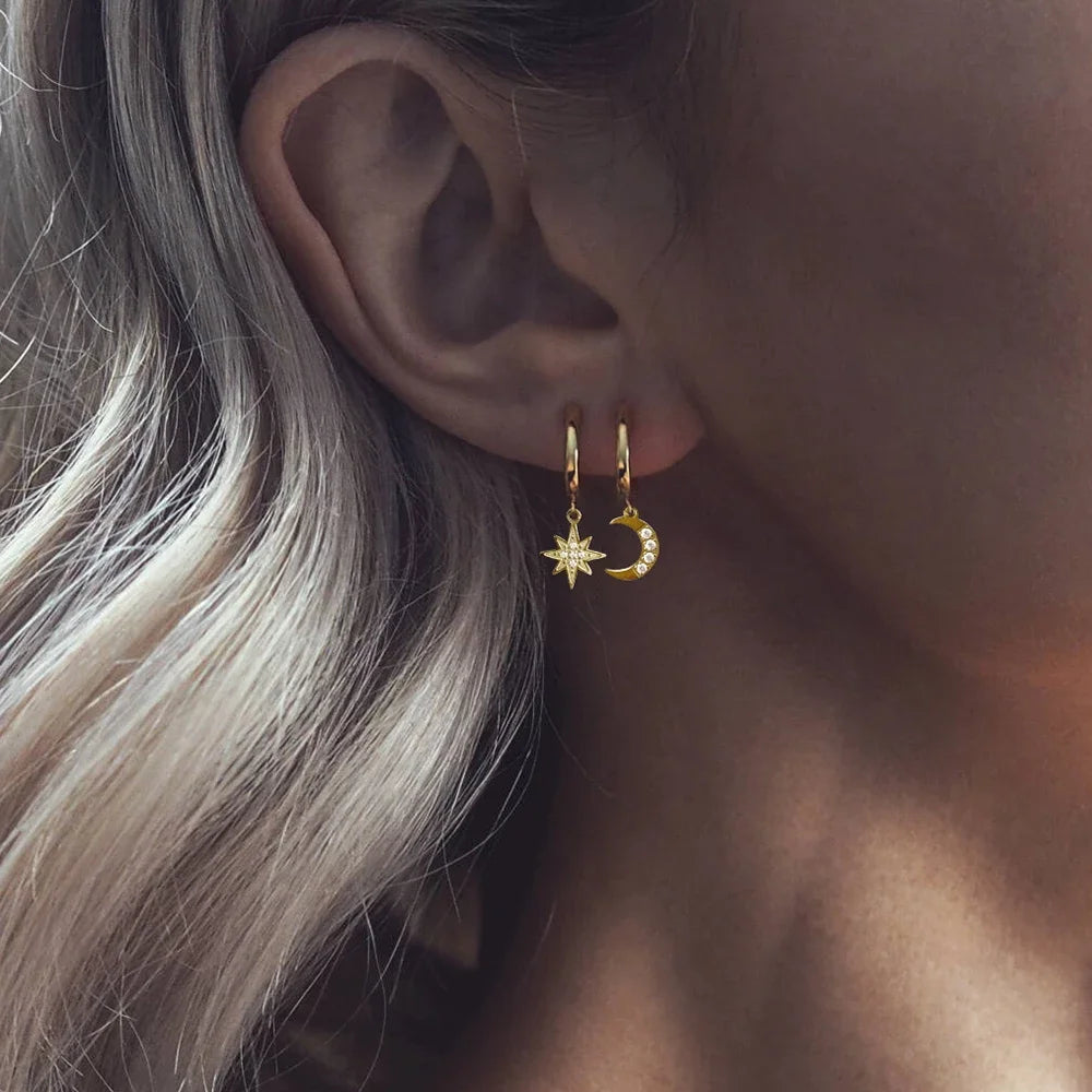 SUNIBI Edelstahl Tropfenohrringe für Damen Mädchen Stern Mond Anhänger Ohrringe Mode Party Geschenke Hochzeit Schmuck Großhandel