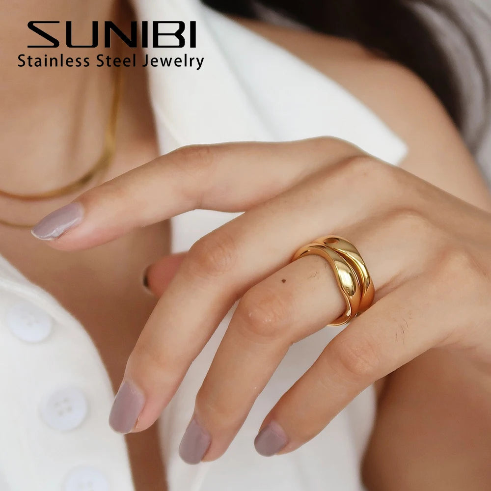 Edelstahlring für Frauen Unregelmäßige Wellenringe Trendy Einfache Geometrische Handgemachte Pärchen Schmuck Großhandel Dropshipping