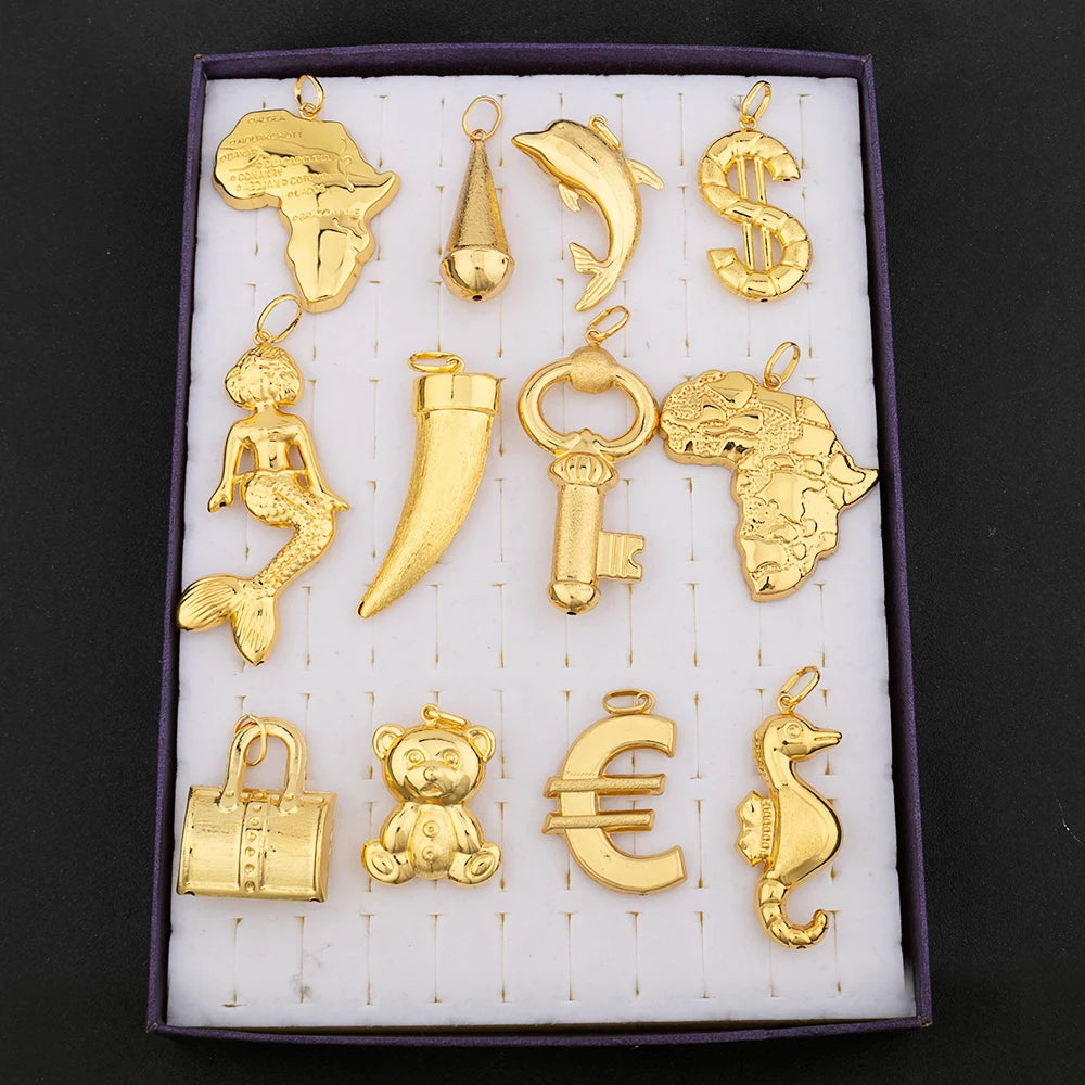 Goldfarbe Hip Hop Persönlichkeit Anhänger Afrikanische Karte Meerjungfrau Dollar Euro Form Anhänger Party Schmuck Geburtstagsgeschenke