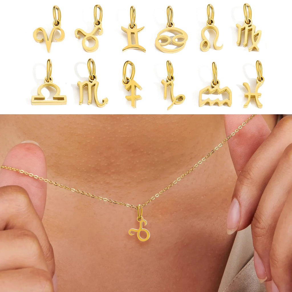 10PCS Stainless Steel Star Zodiac Sign 12 Constellation Pendant Accessories for Necklace Women Man Jewelry Gifts Wholesale