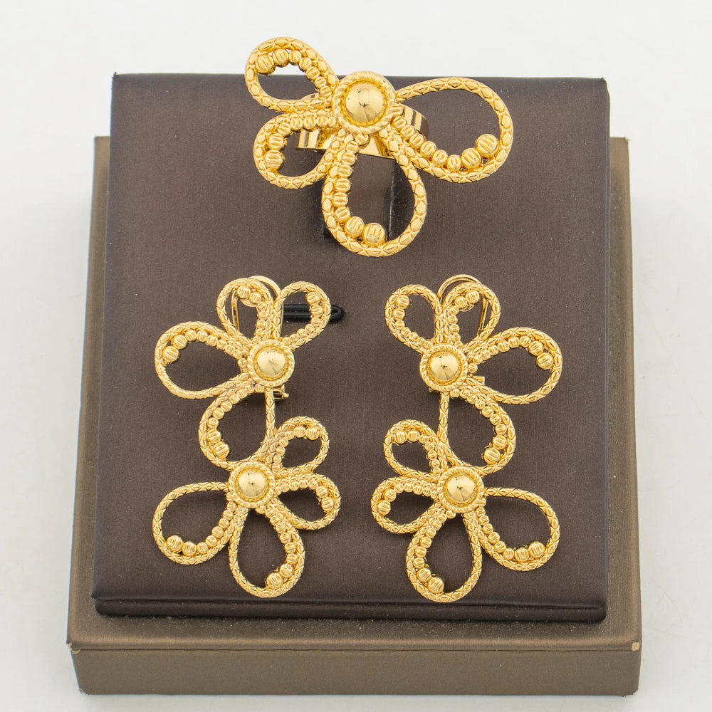 Conjunto de joyas de lujo Bohemia para bodas, pendientes elegantes de clip, anillo de dedo, conjunto de 2 piezas para compromiso, pendientes y anillo africanos