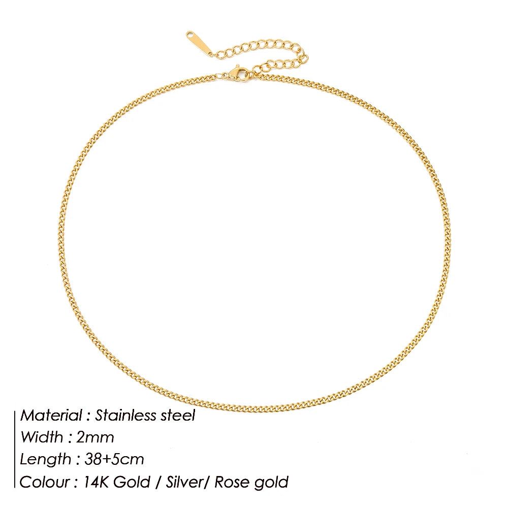 SUNIBI Stainless Steel Necklaces for Women Gold Color Basic Punk Link Chain Necklace Solid Metal Jewelry Wholesale/dropshipping