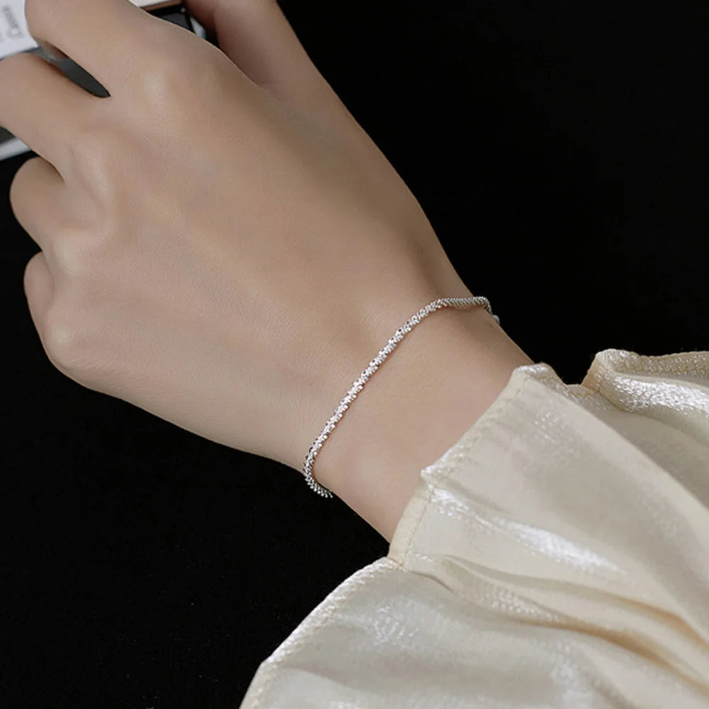 Edelstahl-Kettenarmband für Frauen, silberfarben, modisch, schlicht, glänzend, minimalistisches Charm-Armband, Hochzeitsparty-Schmuck