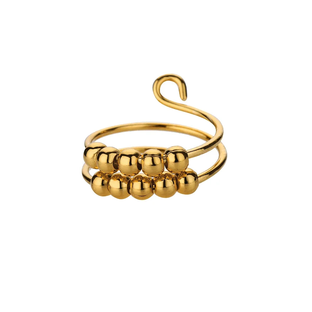Edelstahl Doppelball Verstellbarer Ring für Damen Unisex Goldfarben Trendige Fingerringe Dekompressionsschmuck Geschenke Anillos