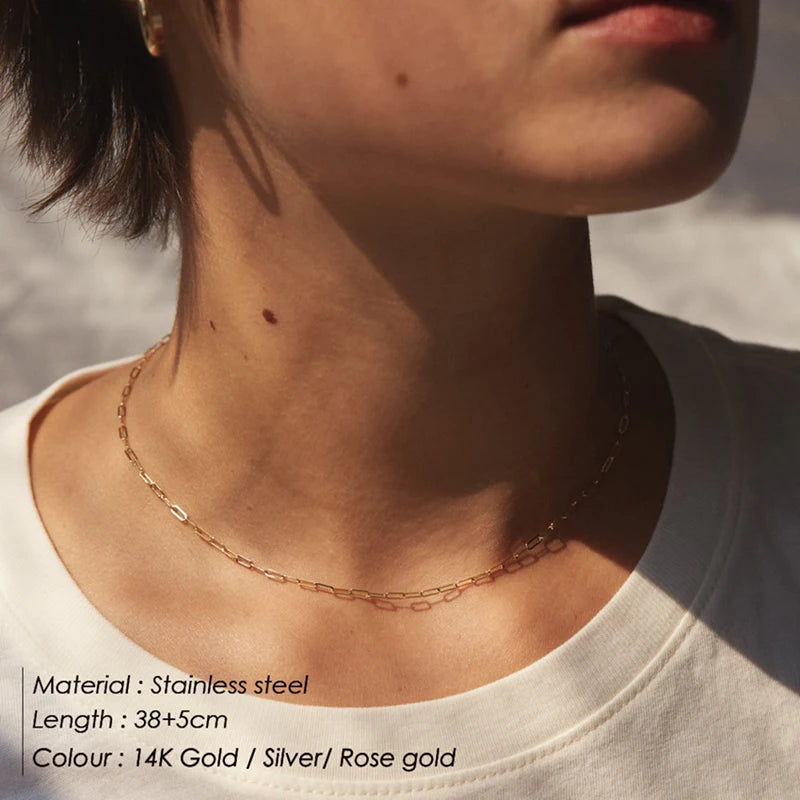 SUNIBI Stainless Steel Necklaces for Women Gold Color Basic Punk Link Chain Necklace Solid Metal Jewelry Wholesale/dropshipping