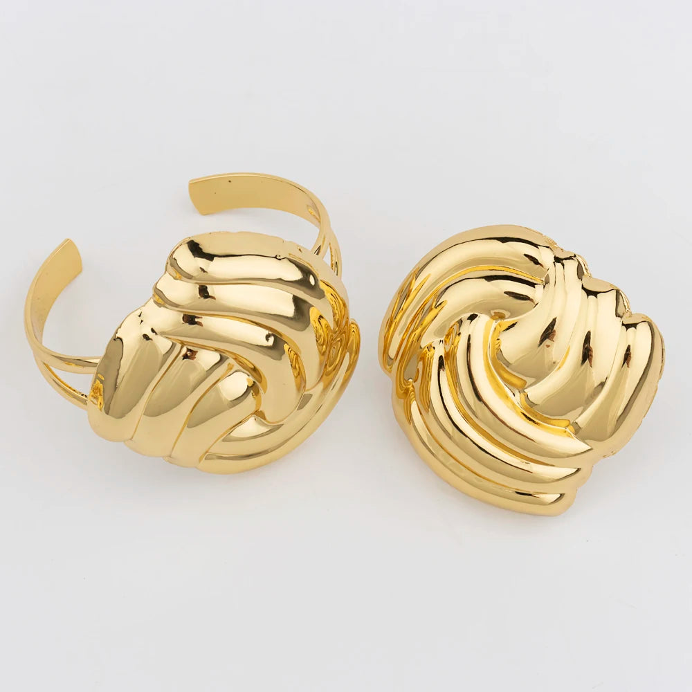 Conjunto de Joyería de Lujo para Mujer, Collar de Color Dorado, Pendientes de Aro Grandes, Brazalete y Anillo para Mujeres Modernas, Joyería de Fiesta Africana de Dubái