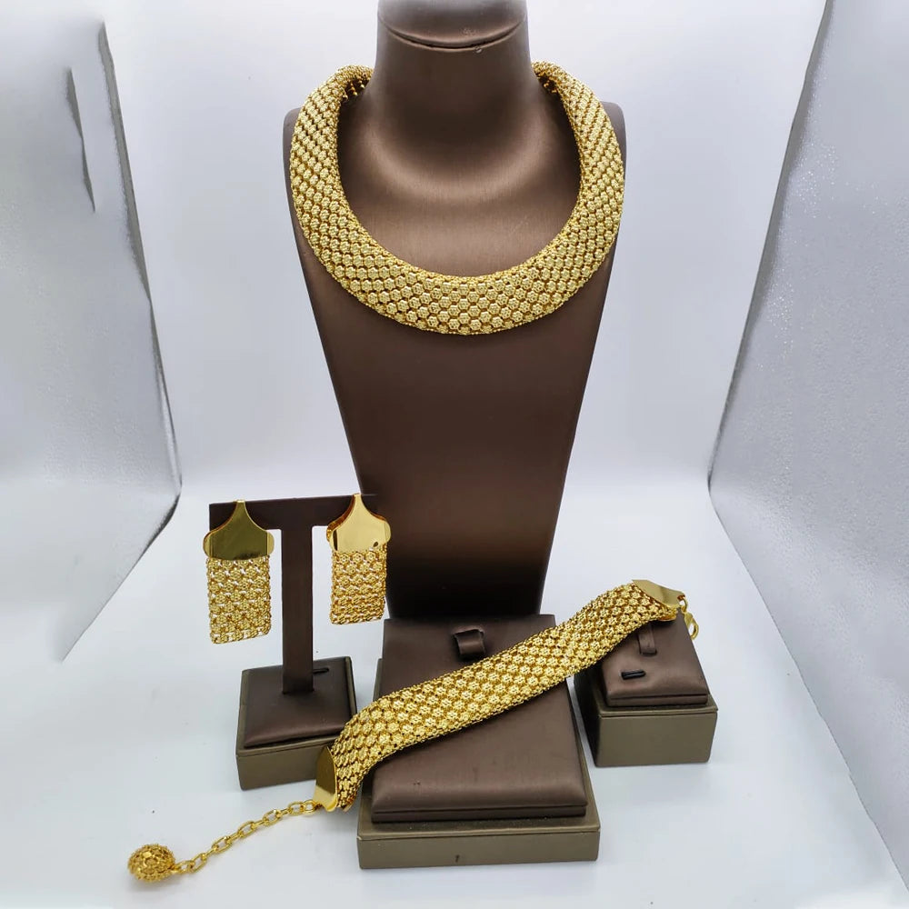 Dubai Hollow Ohrringe Halskette Schmuckset Damen Mode Luxus Punk Schmuck Choker Armband Großhandel Accessoires Party Geschenk