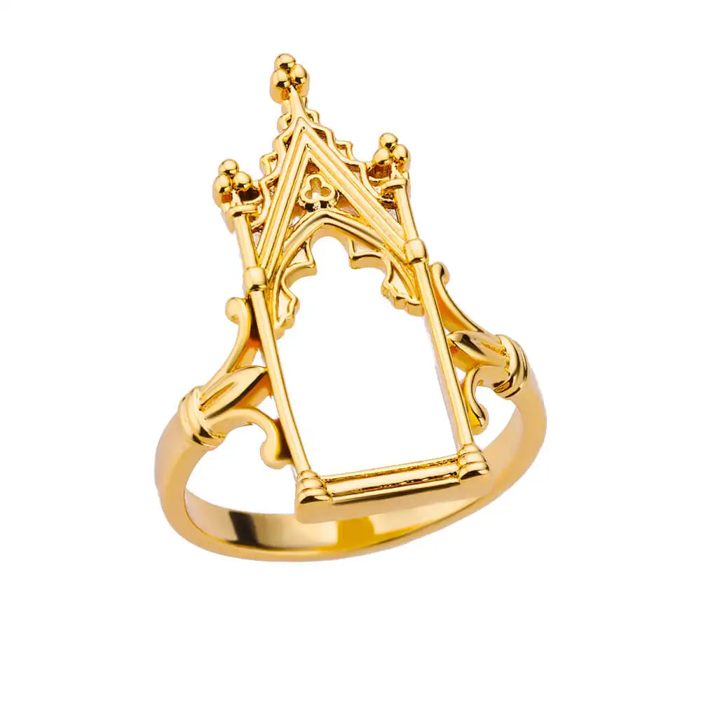 Edelstahl Magic Mirror Ringe für Damen, vergoldet, ästhetischer Ehering, Schloss-Blumenblatt-Design, leichter Luxusschmuck