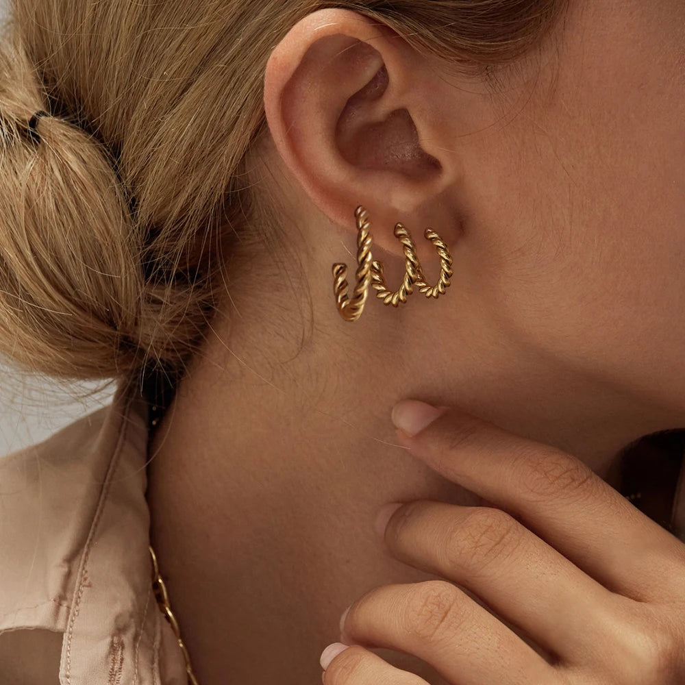 Vintage Edelstahl Creolen für Damen Spiral Twist Trendige goldfarbene Ohrringe Punk Schmuck Großhandel/Dropshipping