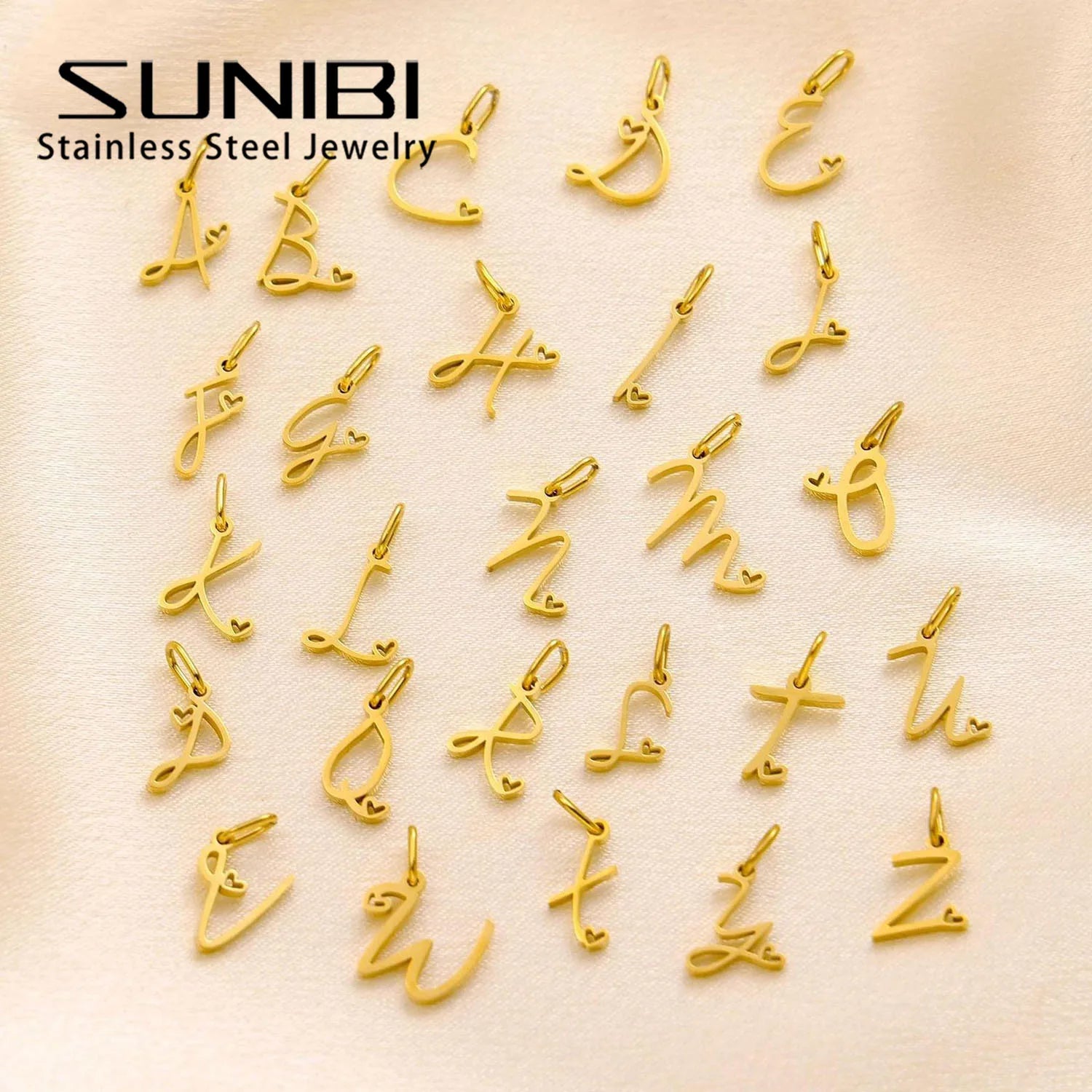 SUNIBI Personalized Initial Letter Heart Stainless Steel Accessories for Woman Necklace Ladies Jewelry Charm Gifts Wholesale