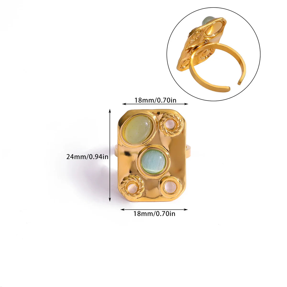 Vintage Grüne Stein Offene Edelstahlringe Für Frauen Mode Goldfarbe Blume Zirkon Ring Schmuck Ästhetische Anillos Geschenk
