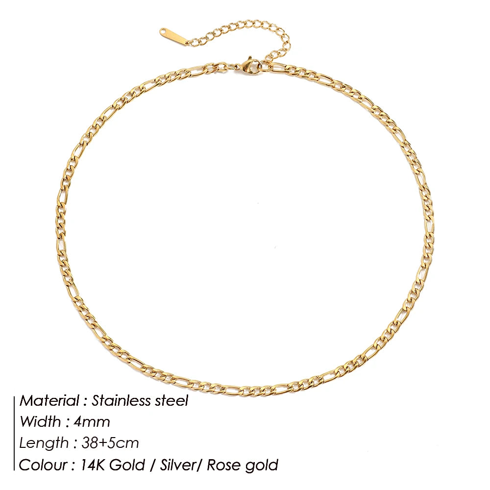 SUNIBI Stainless Steel Necklaces for Women Gold Color Basic Punk Link Chain Necklace Solid Metal Jewelry Wholesale/dropshipping